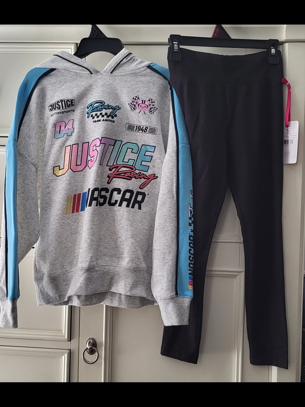 Justice Racing NASCAR Hoodie & Black Leggings Bundle - S 7/8 NWT